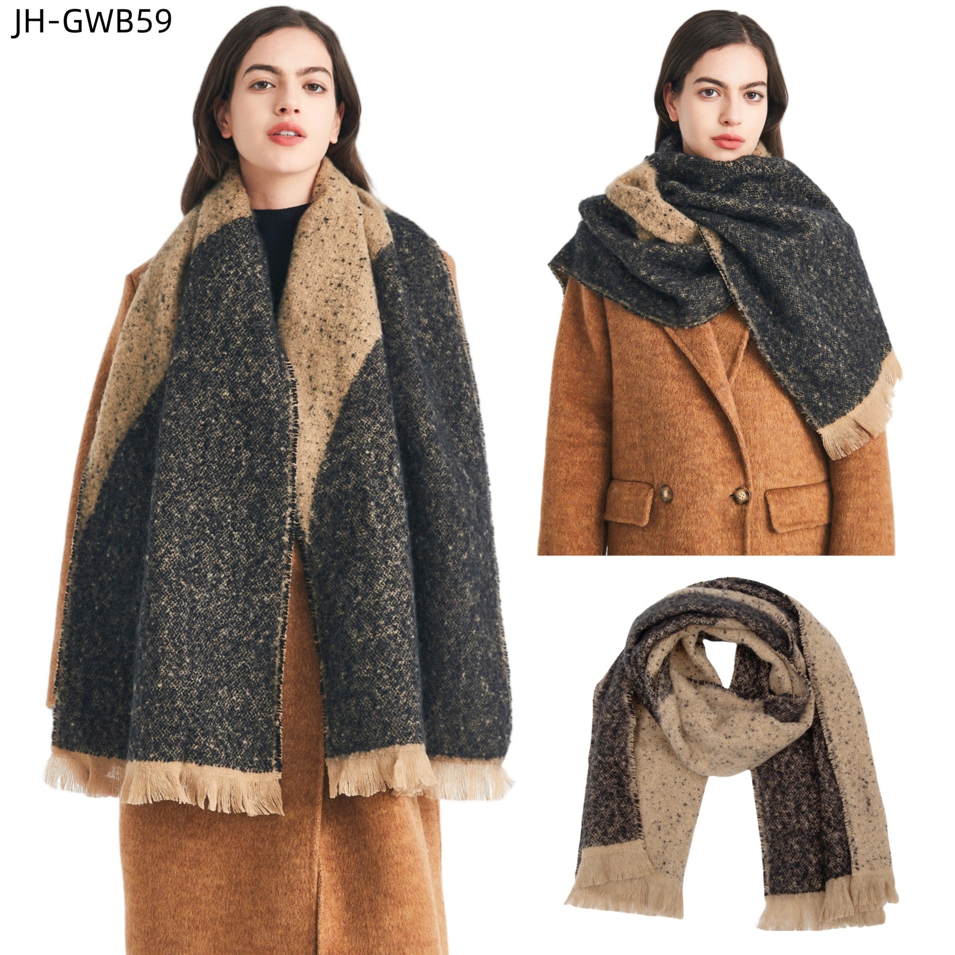 Europe, America, autumn and winter new circle sand jacquard color matching fringed scarf women's thickened shawl