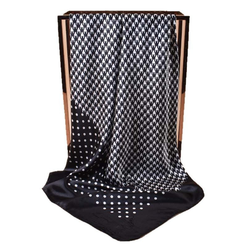 2025 new 90-satin polka dot thousand bird grid printed square scarf with sunscreen, bag head silk scarf decoration, scarf