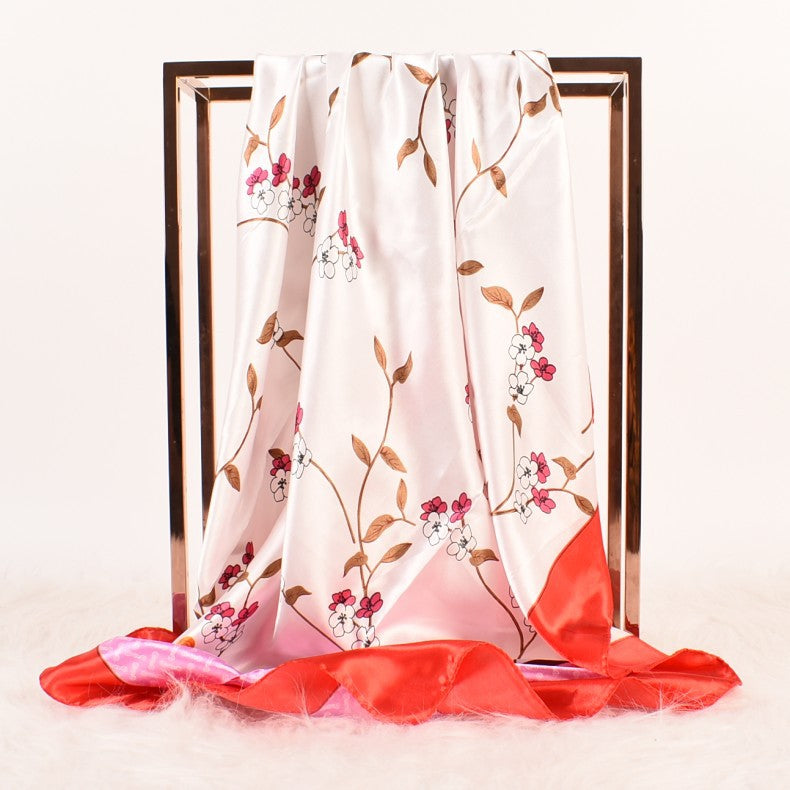 Summer new fashion small fresh plum blossom 90 square scarves women, printed fashion large silk scarves, scarves silk scarves