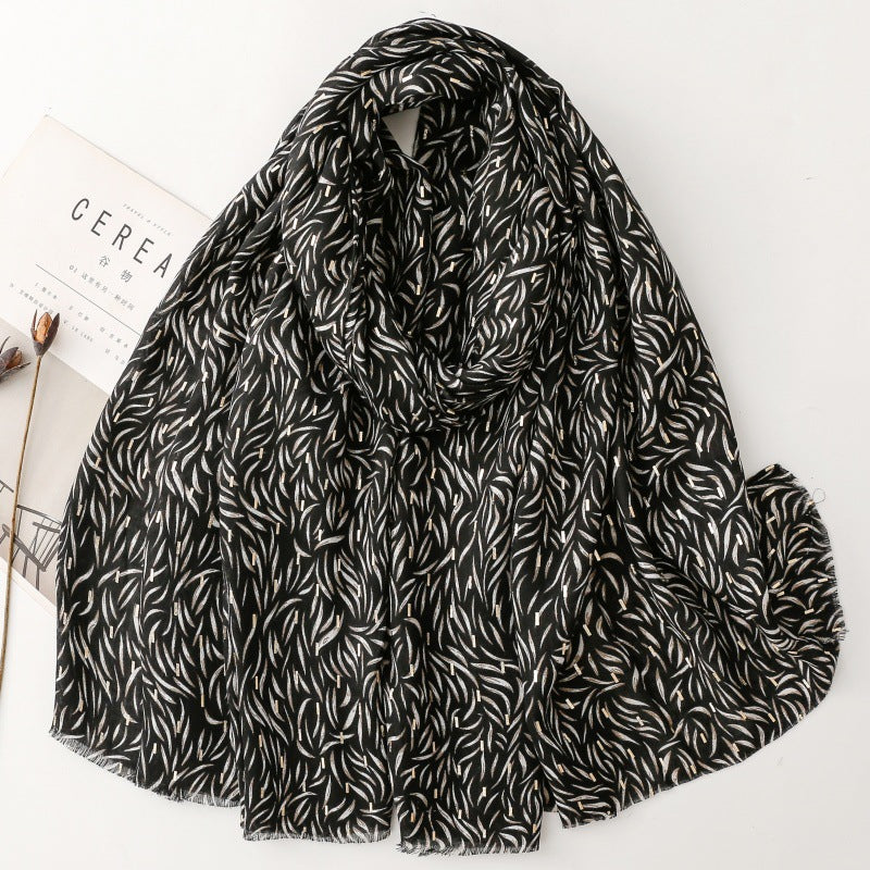 Cotton and linen feel scarf soft silk scarf bronzing geometric printing shawl