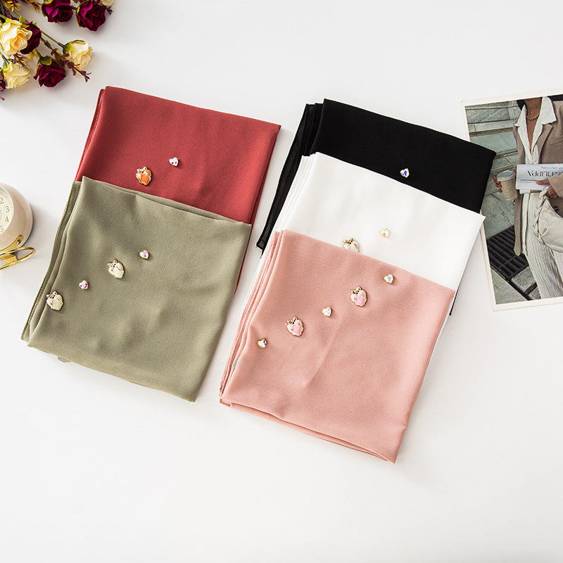 New pearl chiffon 90CM square scarf Malaysia Muslim Headscarf Hijab Bubble chiffon