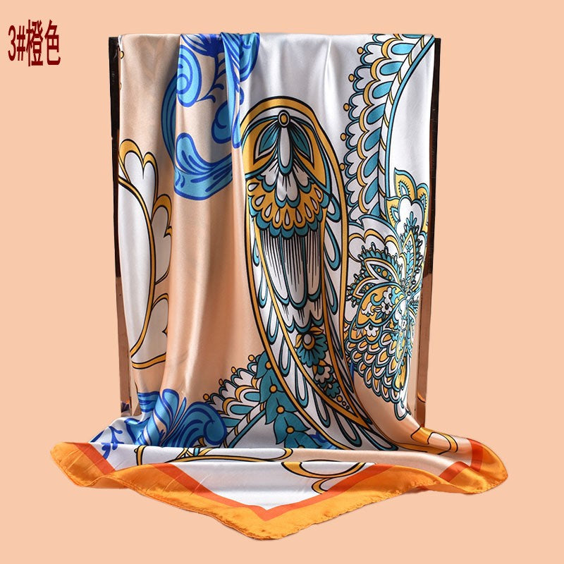 2025 new 90cm-satin water drop-shaped cashew print square scarf with sunscreen bag head silk scarf decorative scarf