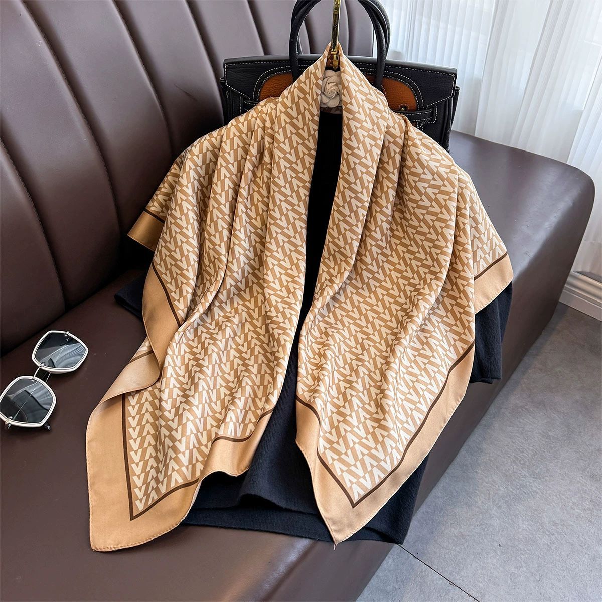 Summer Korean version of simple striped scarf twill square scarf 90cm fashionable versatile sunscreen shawl headscarf women