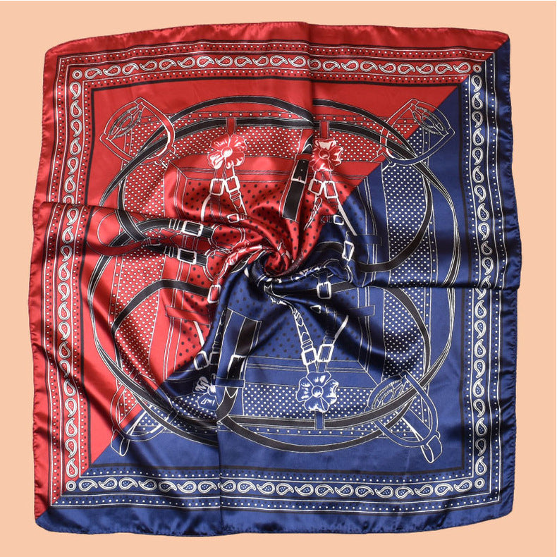 2025 new 90-color diced belt chain cashew print square scarf with sunscreen, bag head silk scarf decoration, scarf