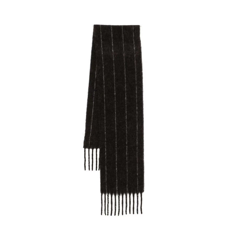 Swedish designer 25% wool blended vertical stripe neutral scarf women's winter black-brown atmosphere scarf