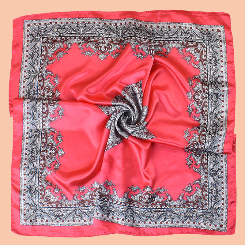 New 90cm-satin retro-style printed square scarf with sunscreen, head silk scarf decoration, scarf