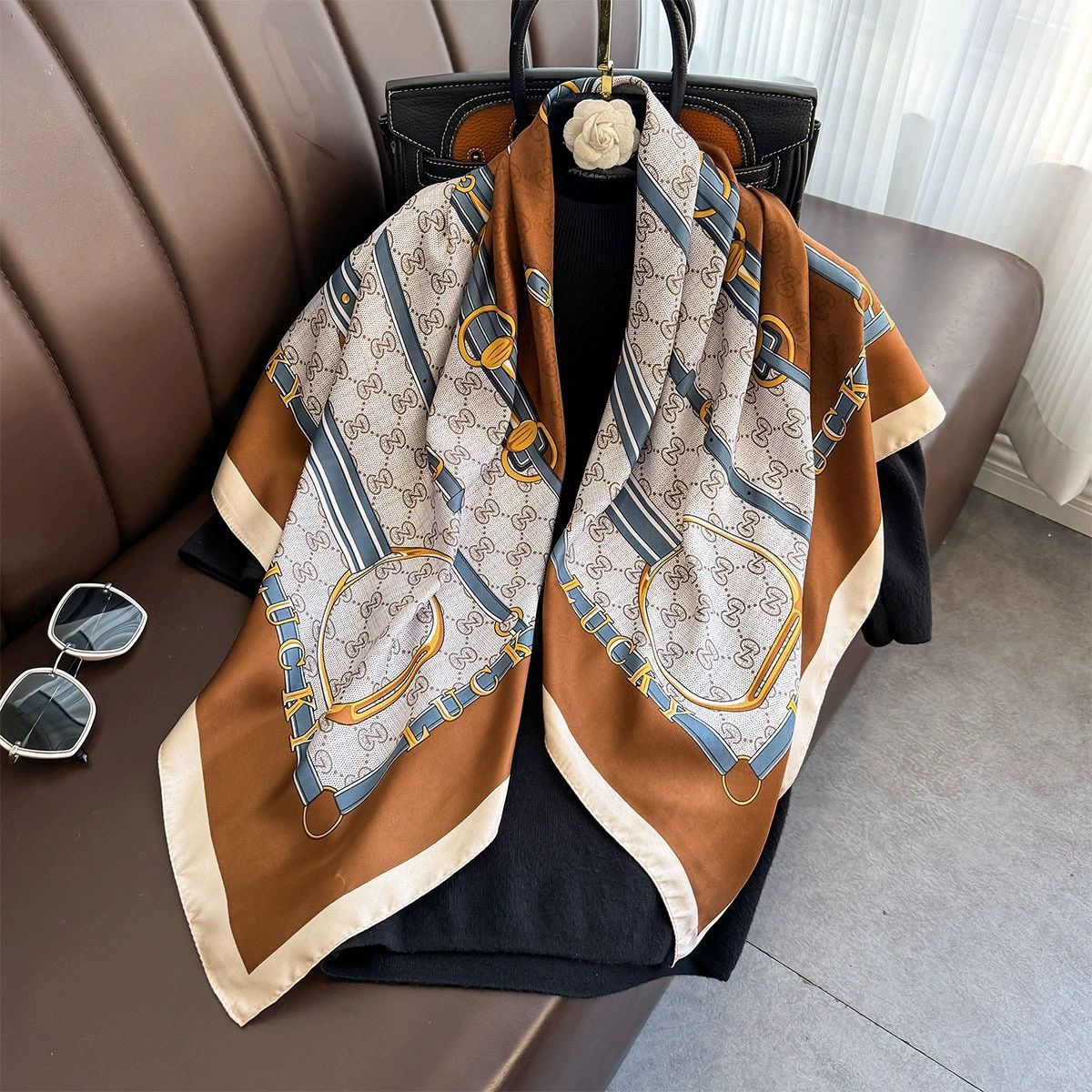 Summer Korean version of simple striped scarf twill square scarf 90cm fashionable versatile sunscreen shawl headscarf women