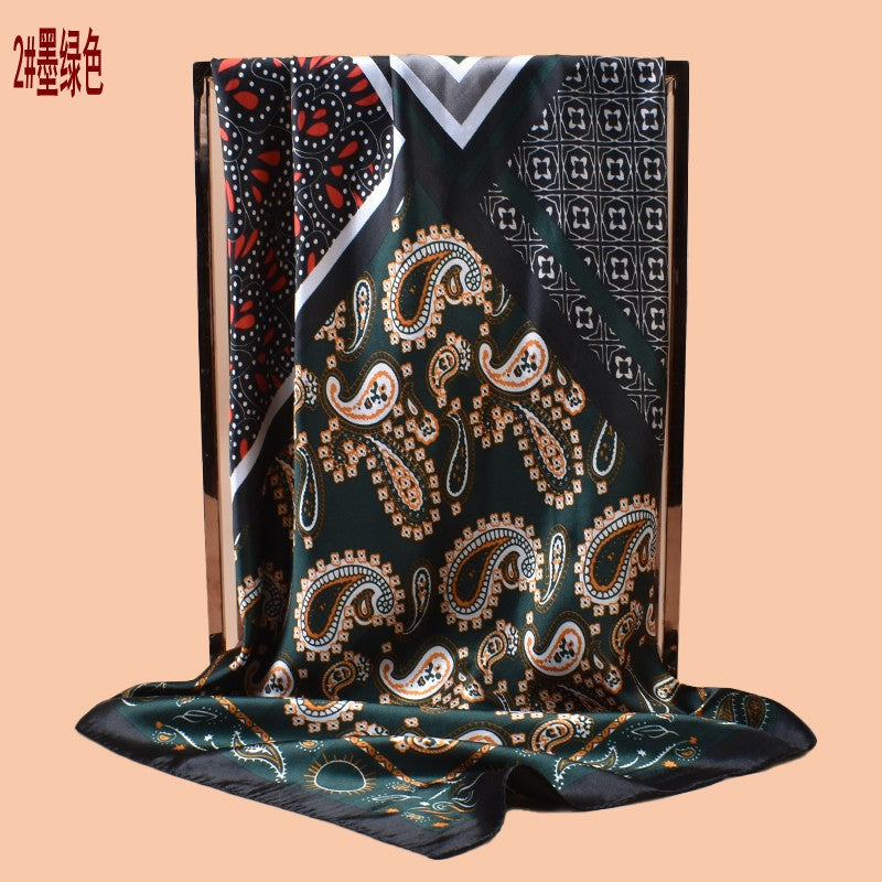 2025 new 90-satin combination pattern versatile printed square scarf with sunscreen, bag head silk scarf decoration, scarf