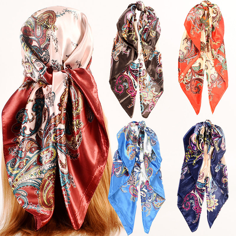 Fashion women's autumn and winter new large cashew flower large square scarf silk scarf, printed fashion headscarf