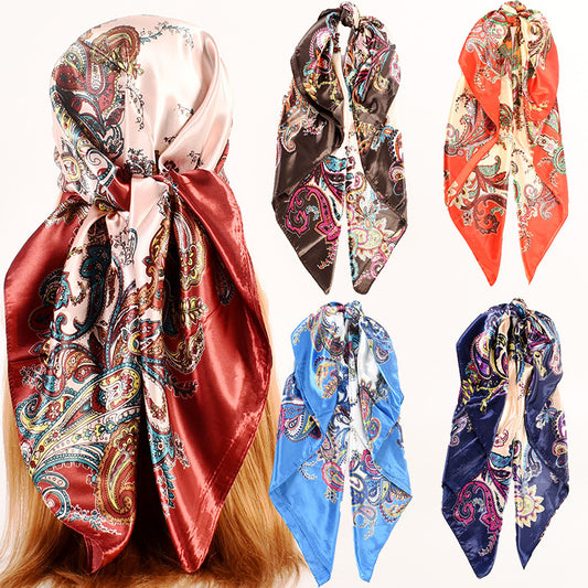 Fashion women's autumn and winter new large cashew flower large square scarf silk scarf, printed fashion headscarf
