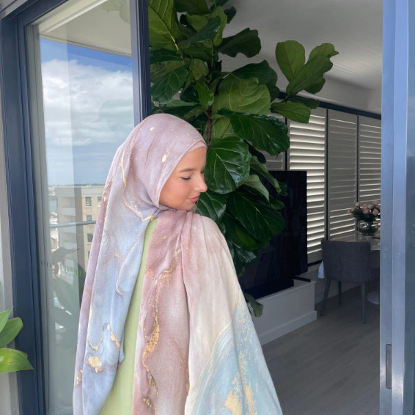 Modal cotton Jersey headscarf marble pattern digital print scarf ethnic Muslim shawl headscarf