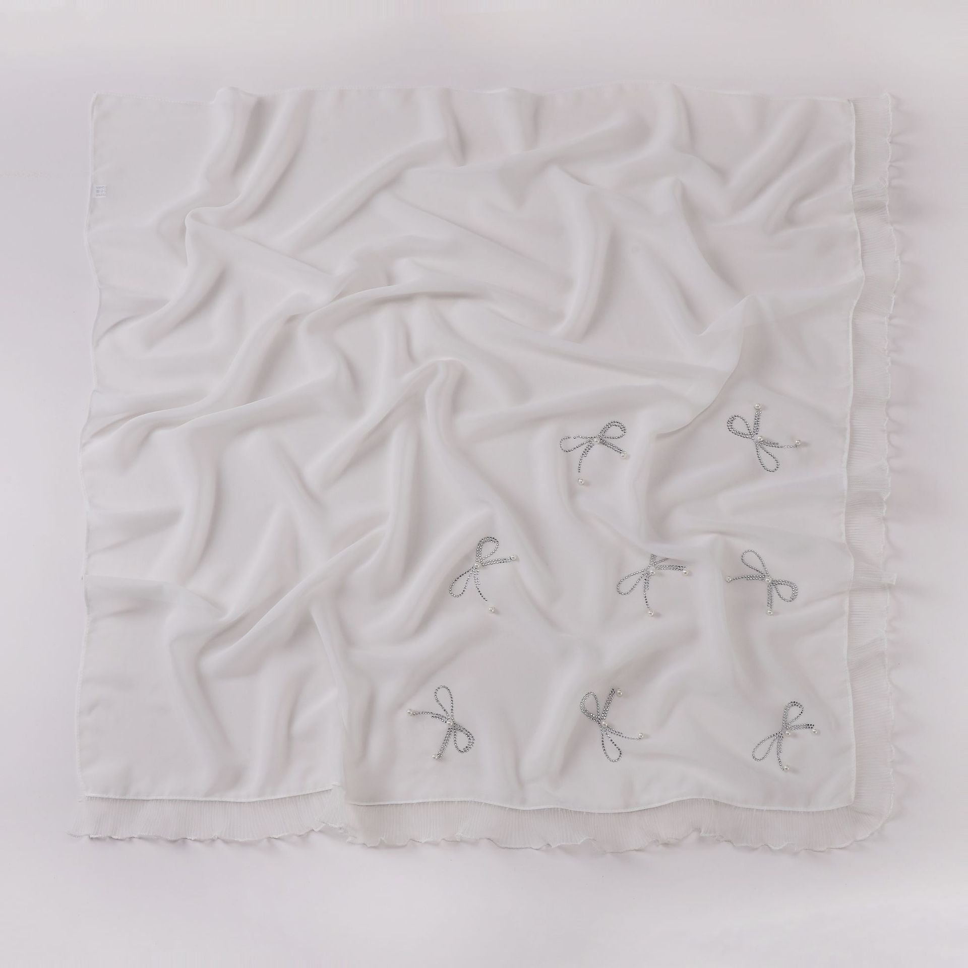 Small Fresh Bow Hot Diamond Bead Organ Lace Pearl Chiffon Square