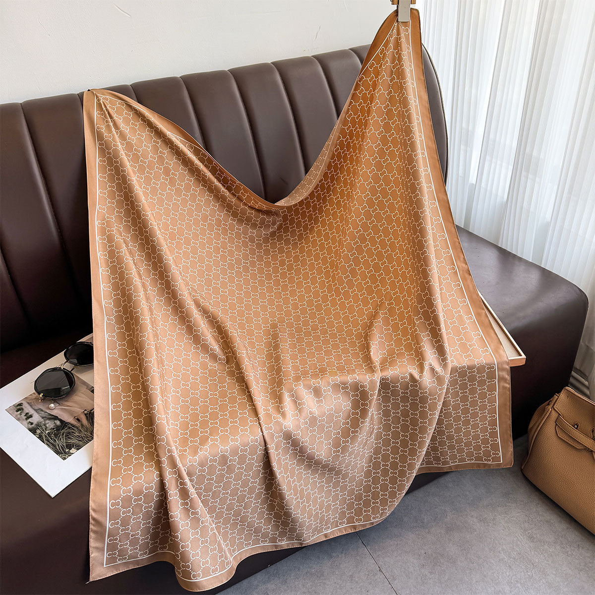 European and American fashion versatile letter twill printing scarf 90CM large square scarf classic versatile sunscreen shawl thin