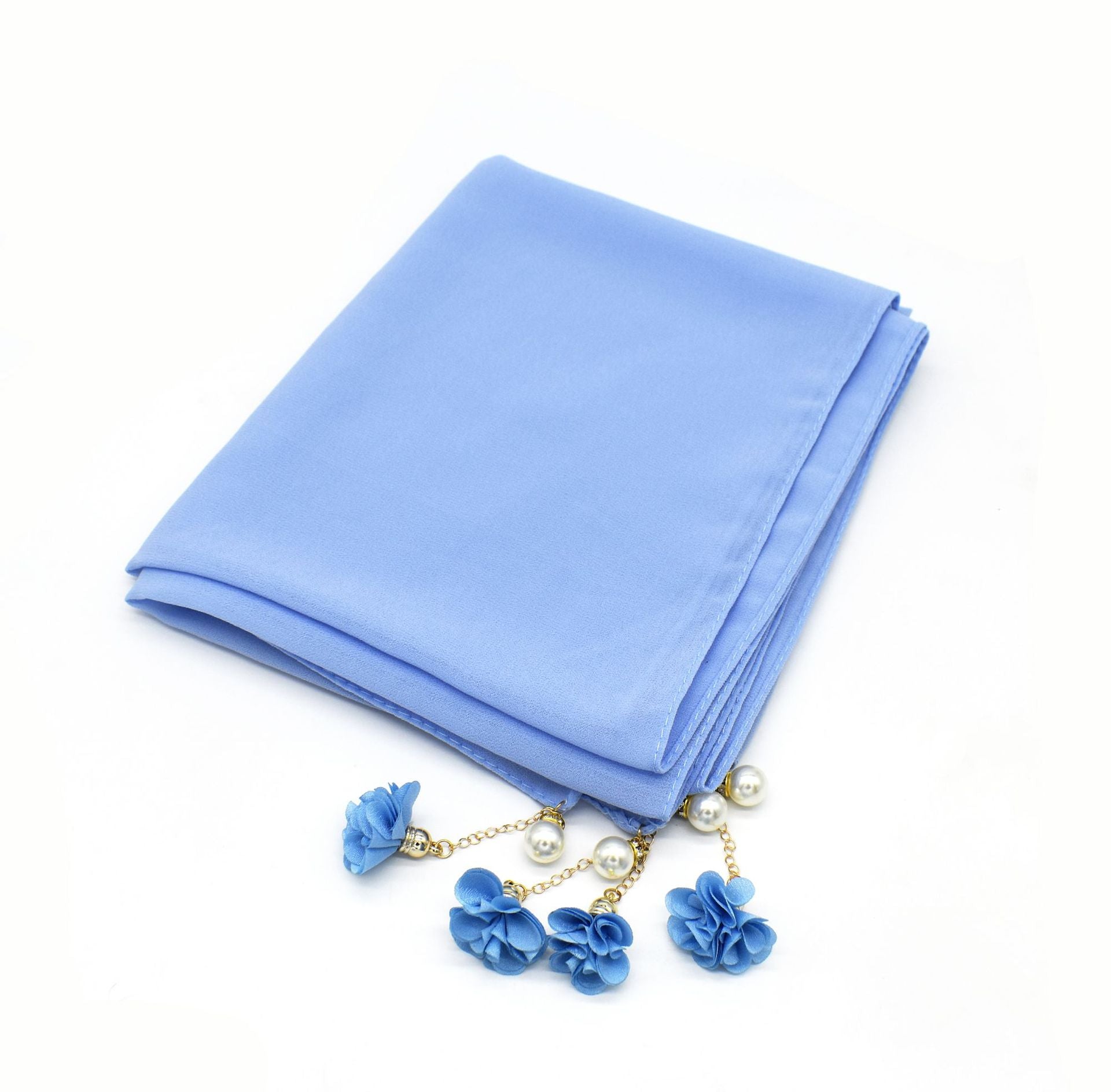 New monochrome pearl chiffon bubble bag headscarf exquisite pearl flower scarf women's scarf hijab