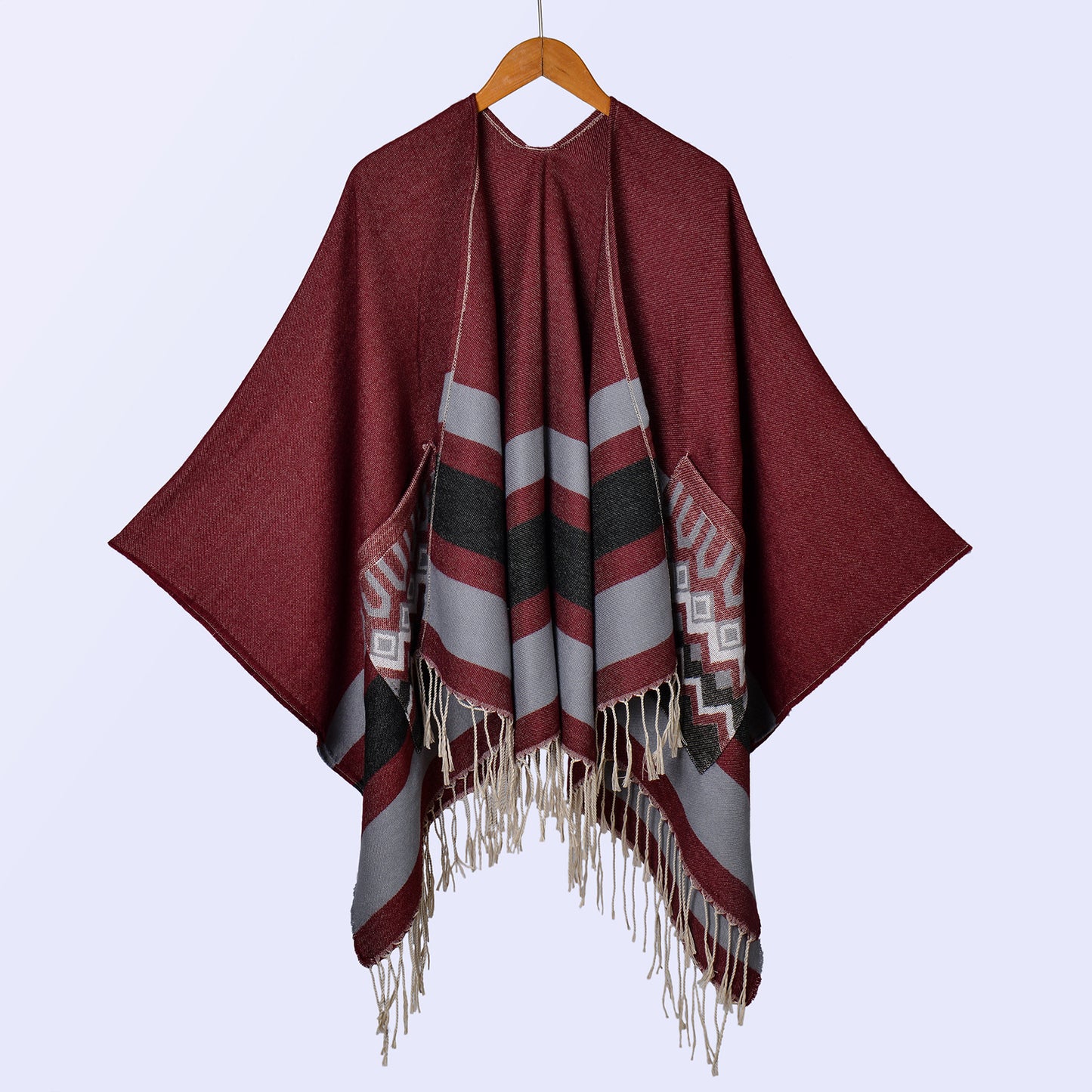 New ethnic style women's pockets thickened shawl travel photo camping warm split cloak cape