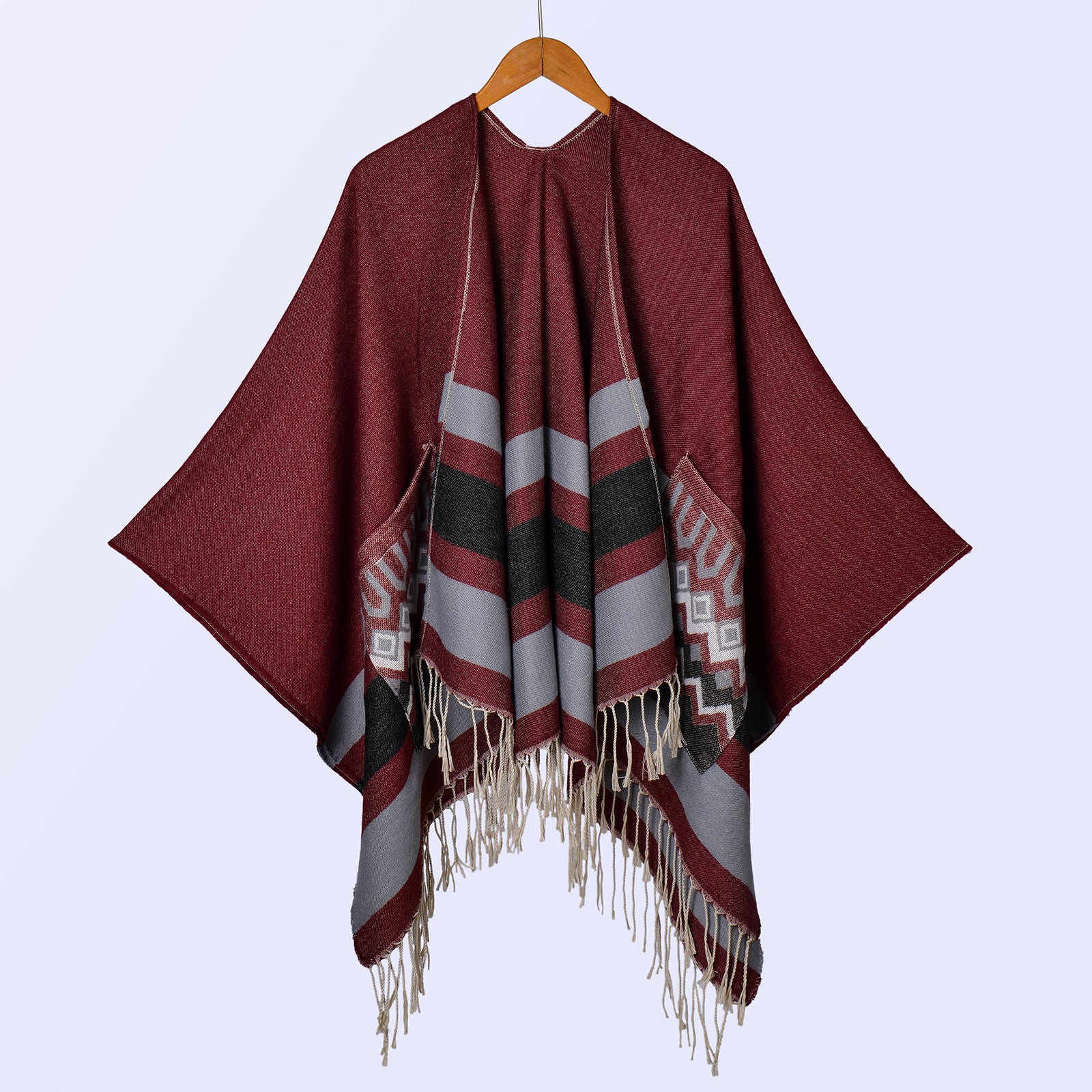 New ethnic style women's pockets thickened shawl travel photo camping warm split cloak cape