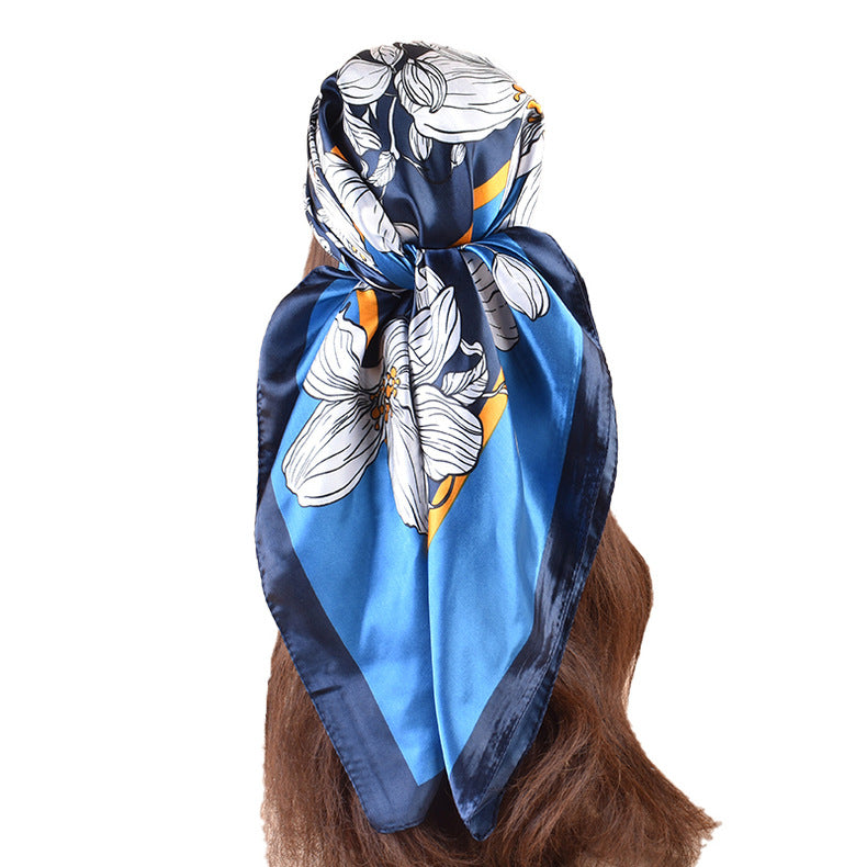 Spring new scarf thin imitation silk retro printing light luxury silk scarf 90 color diced high-end square scarf