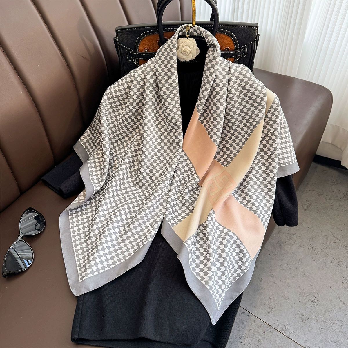 Summer Korean version of simple striped scarf twill square scarf 90cm fashionable versatile sunscreen shawl headscarf women