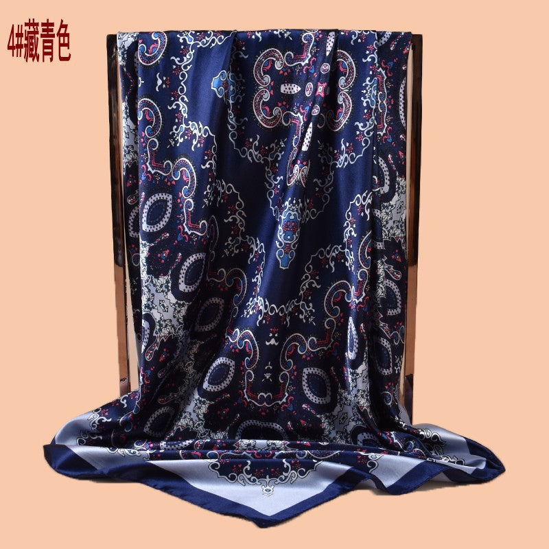 2025 new 90cm-satin ethnic style geometric printing square scarf with sunscreen bag head silk scarf decorative scarf