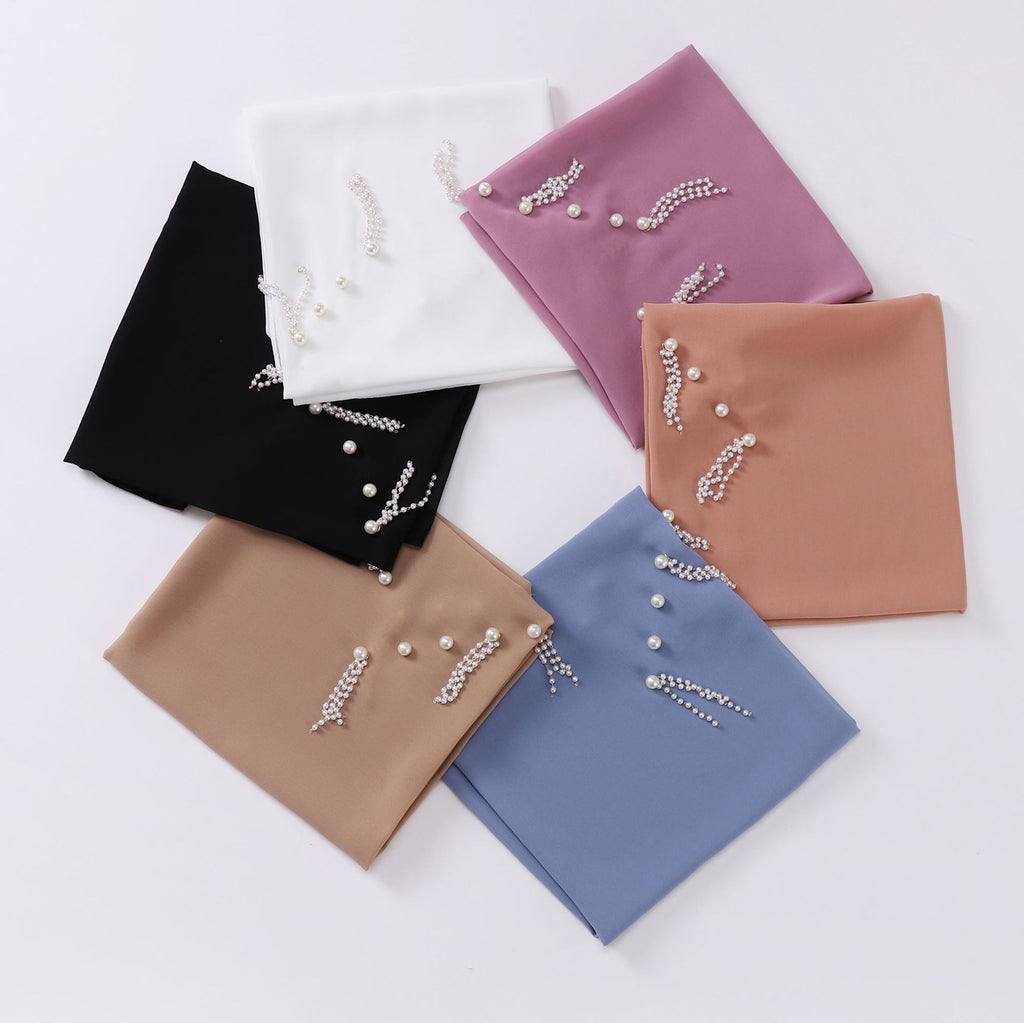 New Pearl Chiffon Bead Chain Scarf  Sweet and Fresh Head Scarf 90CM Square Scarf