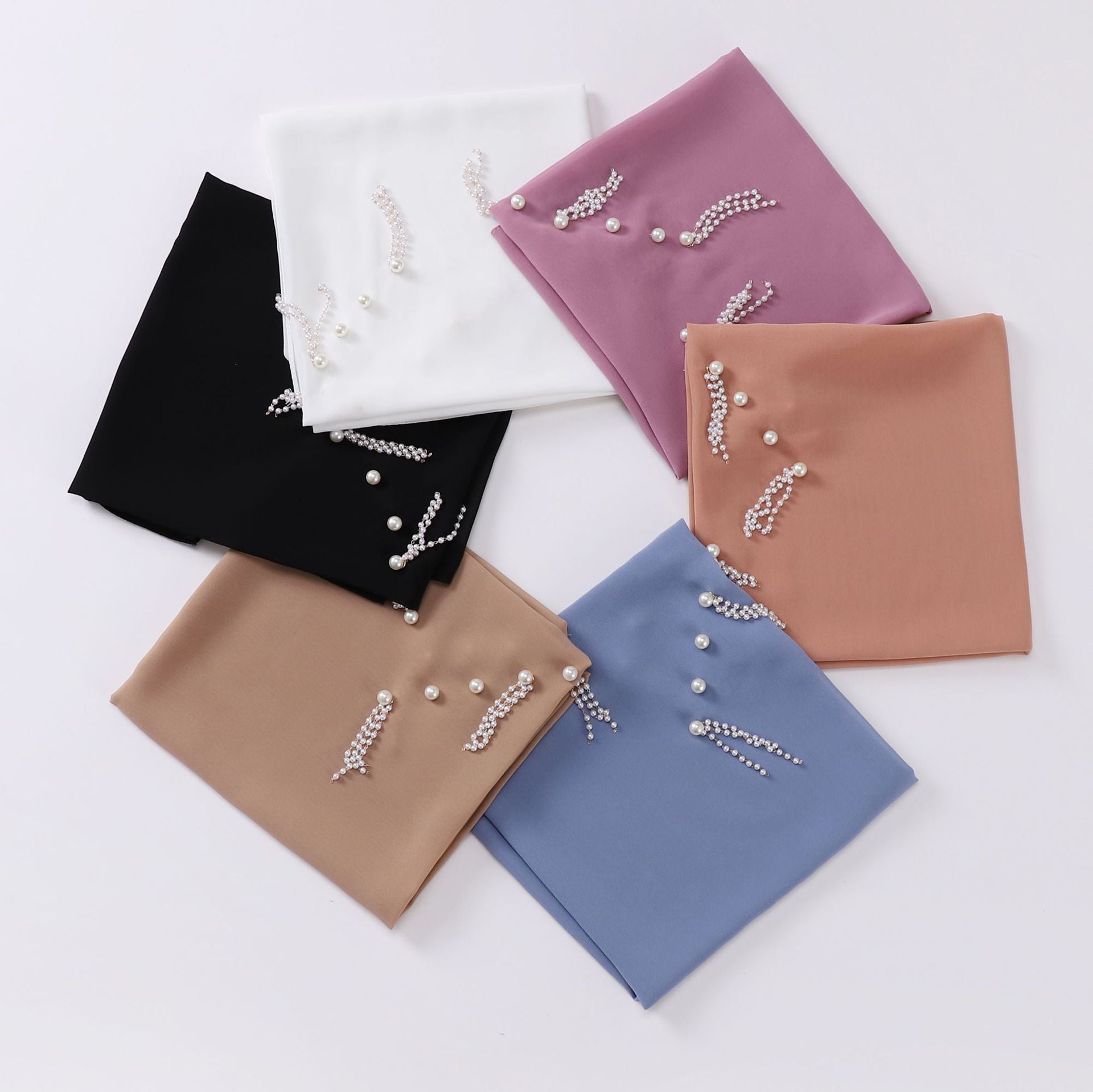 New Pearl Chiffon Bead Chain Scarf  Sweet and Fresh Head Scarf 90CM Square Scarf
