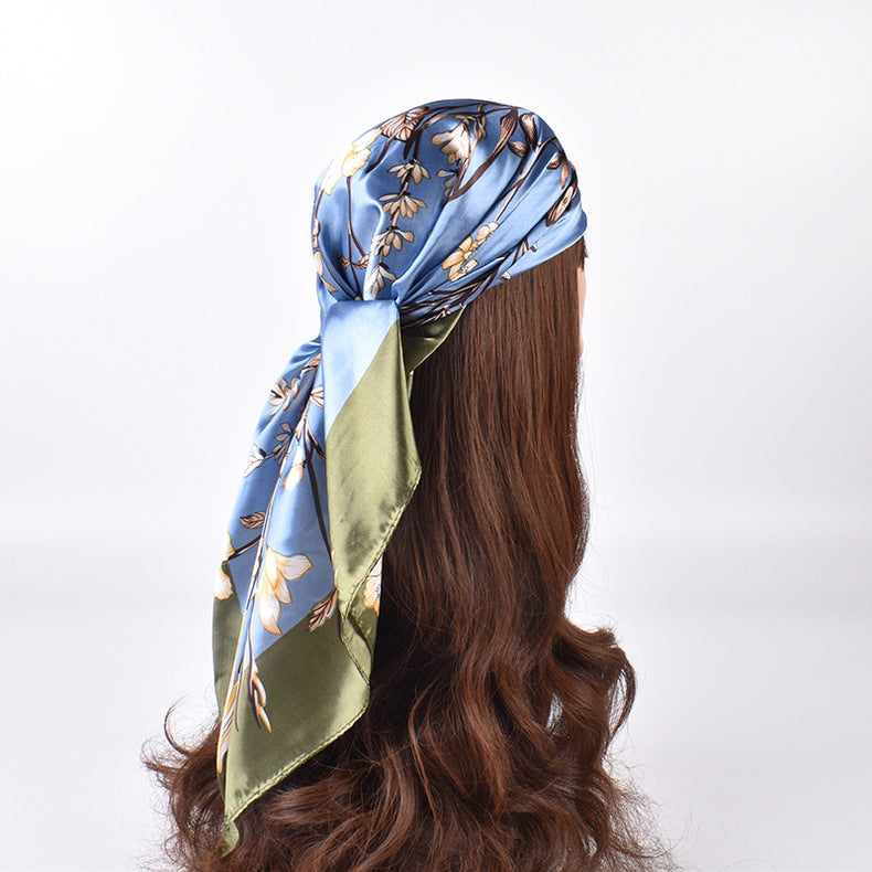 Spring and summer new fashion retro flower butterfly print satin square scarf silk scarf simulation silk circumference