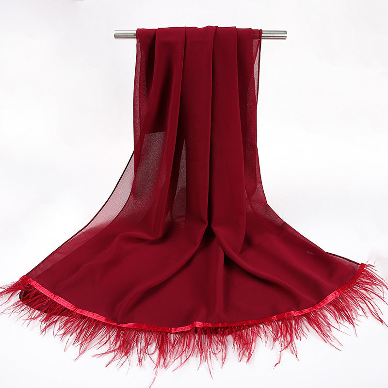 New pearl chiffon scarf feather  Middle East African headscarf hijab