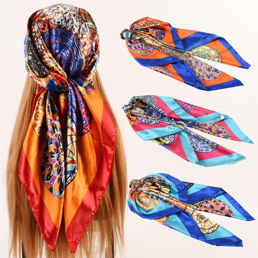 90cm * 90cm summer new retro ethnic printing satin women, silk scarves, scarves, one piece hair