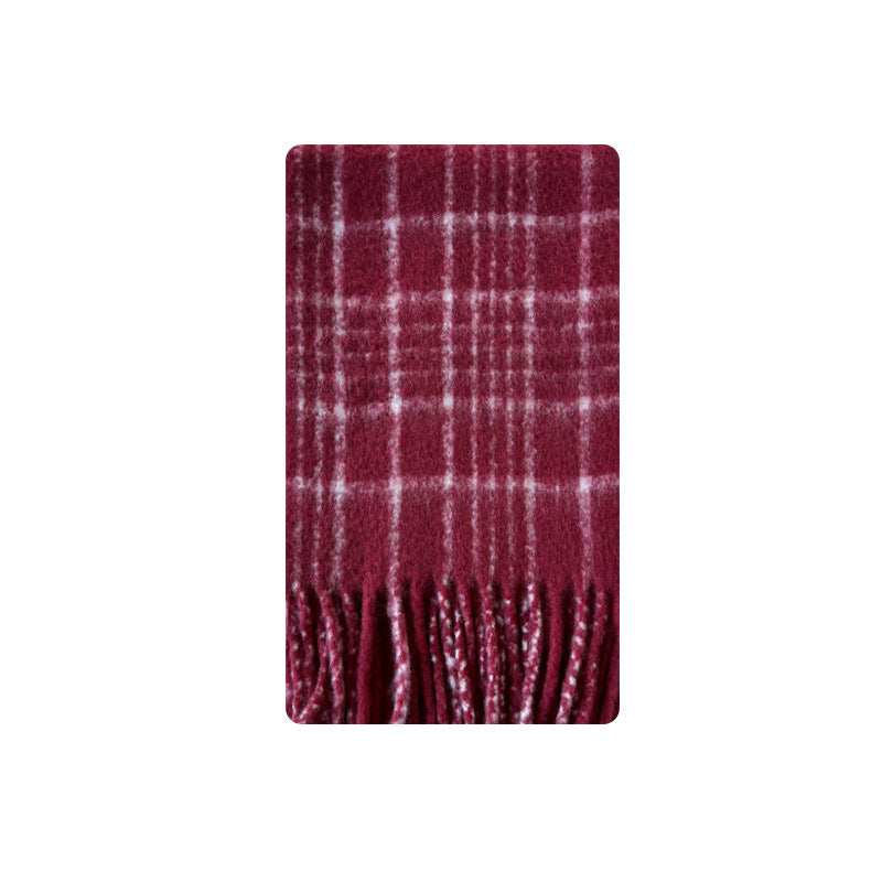 Designer with 40 wool retro Ankara red plaid scarf women's winter atmosphere wool scarf Korean version