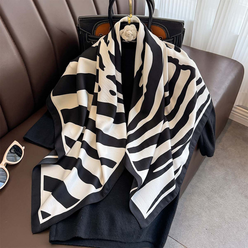 Summer Korean version of simple striped scarf twill square scarf 90cm fashionable versatile sunscreen shawl headscarf women