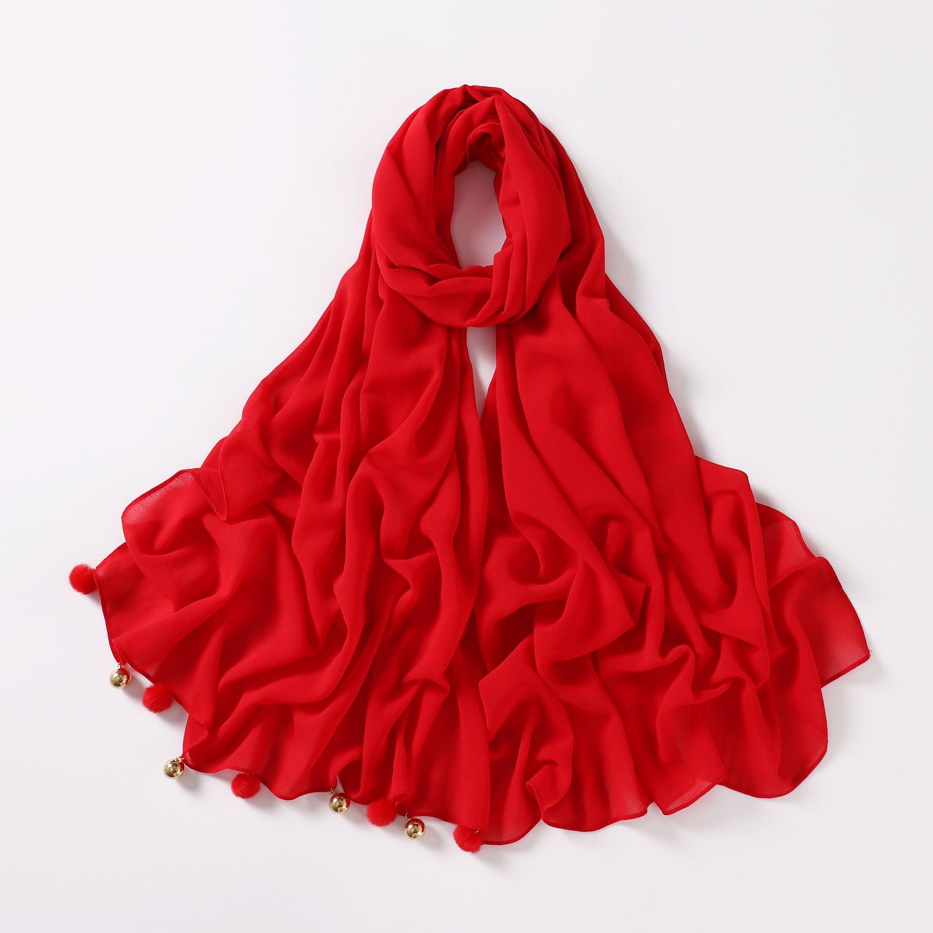 New pearl chiffon hanging hairball jewelry scarf Malaysian headscarf Middle East Africa hijab