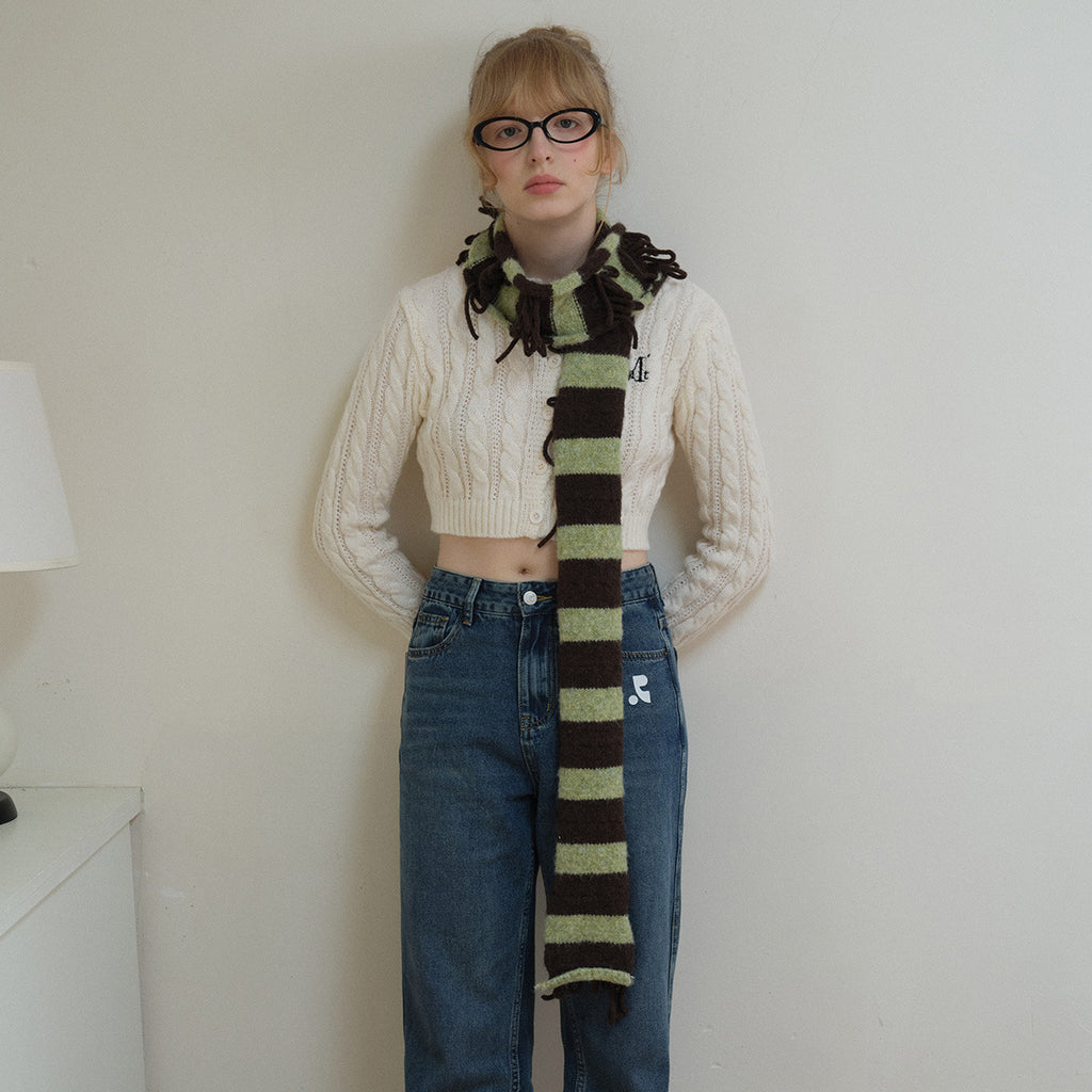 Handmade rope wool blended striped sausage scarf women's autumn and winter personality matching millennial fine and narrow knitted scarf