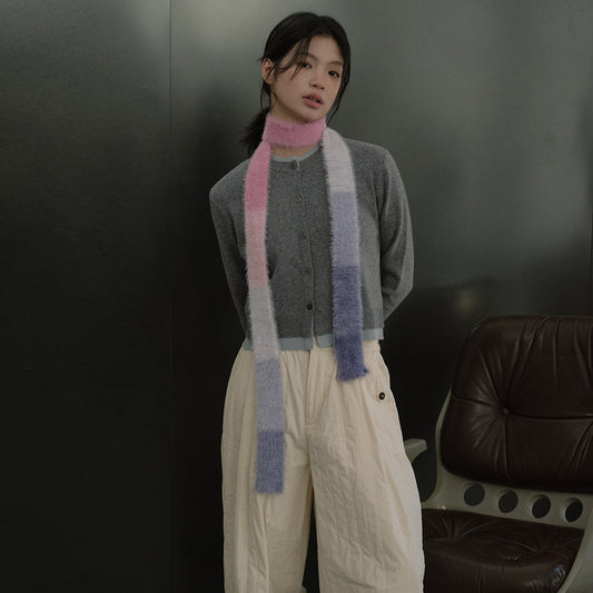 Niche gradual change imitation mink thin narrow long scarf female concave shape Spice girl color matching wool scarf y2k