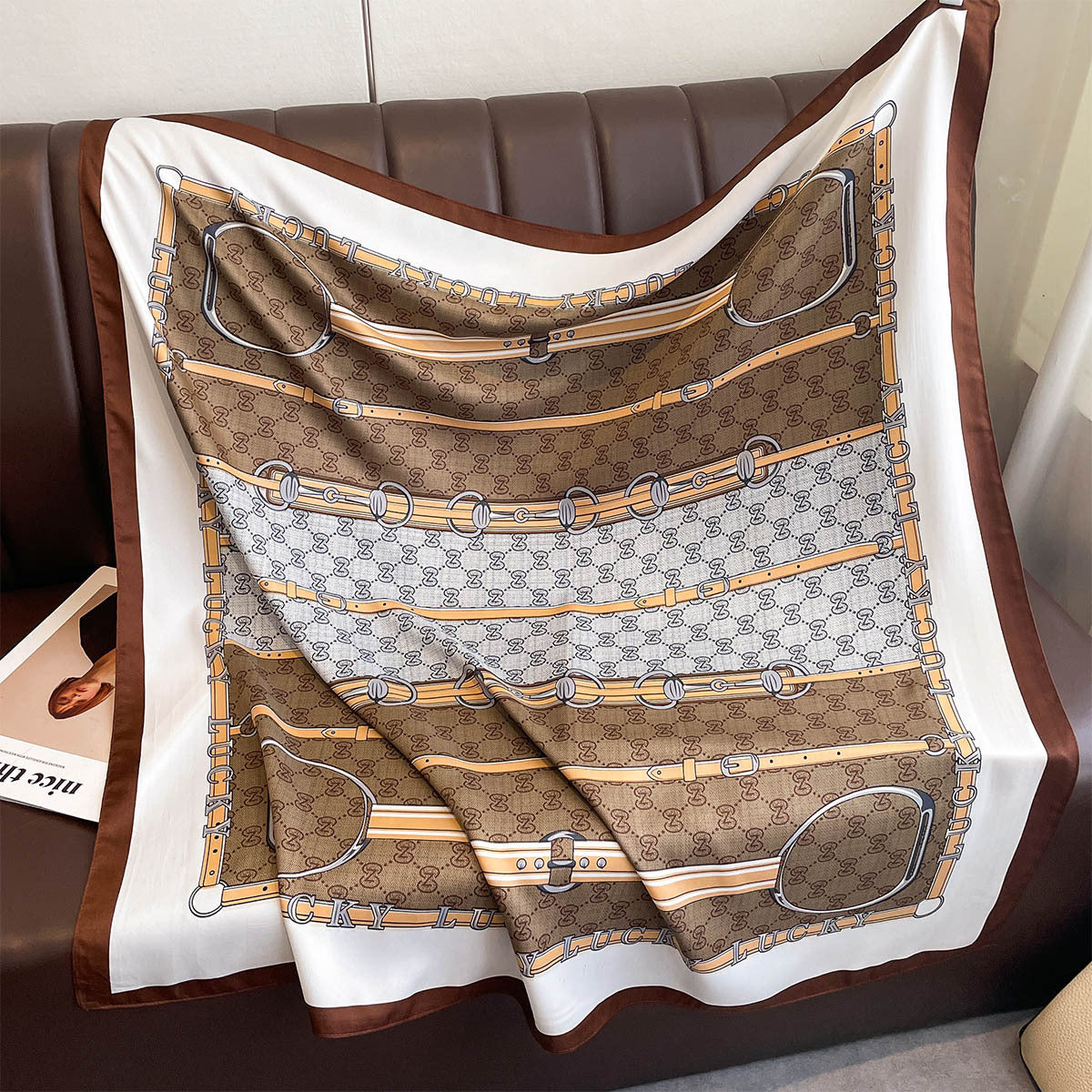 Spring and Autumn new letter 90 printed large square scarf women's travel sunscreen shawl temperament versatile thin scarf