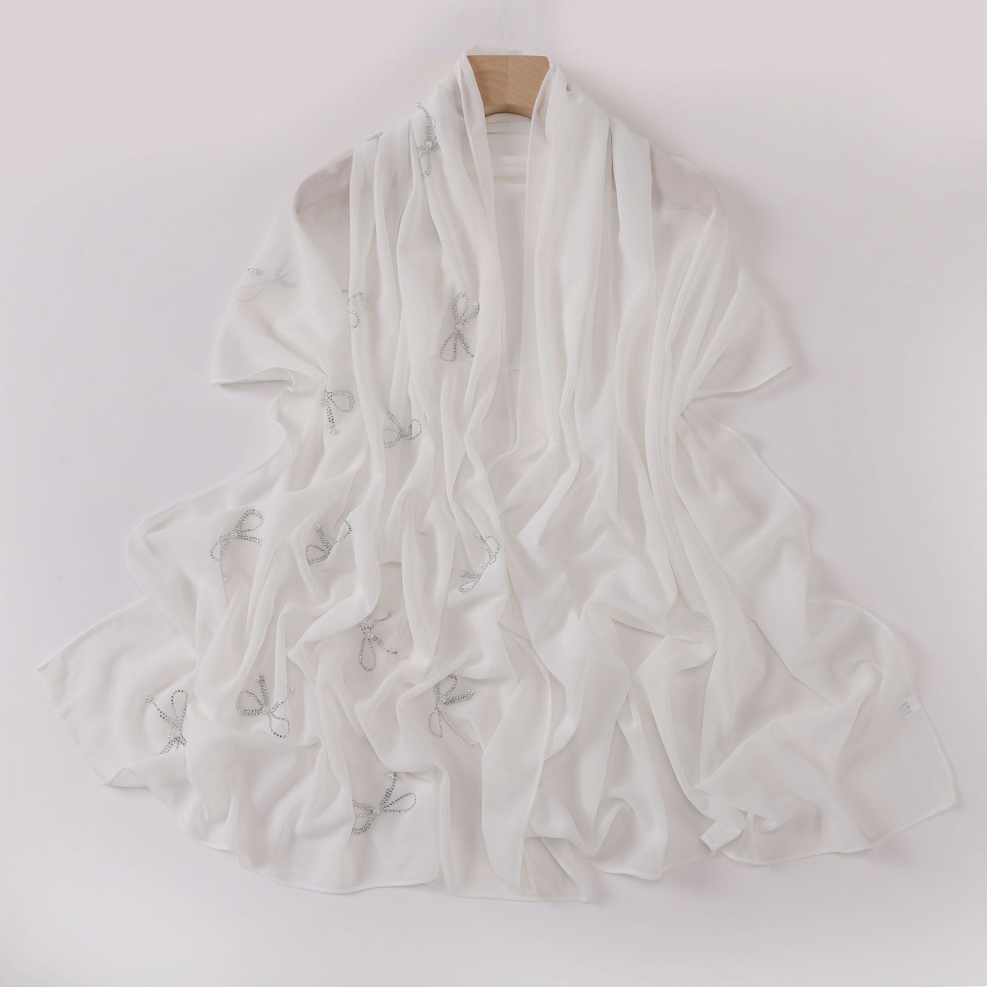 New pearl chiffon bow hot diamond beads long towel yarn towel small fresh headscarf women