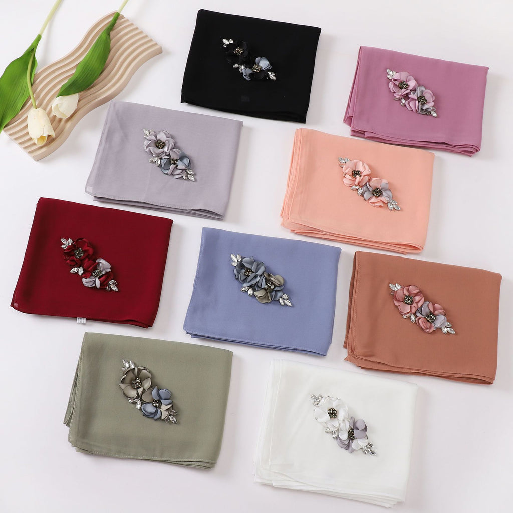 New pearl chiffon flower headscarf hijab Malaysia Hijab Shawls