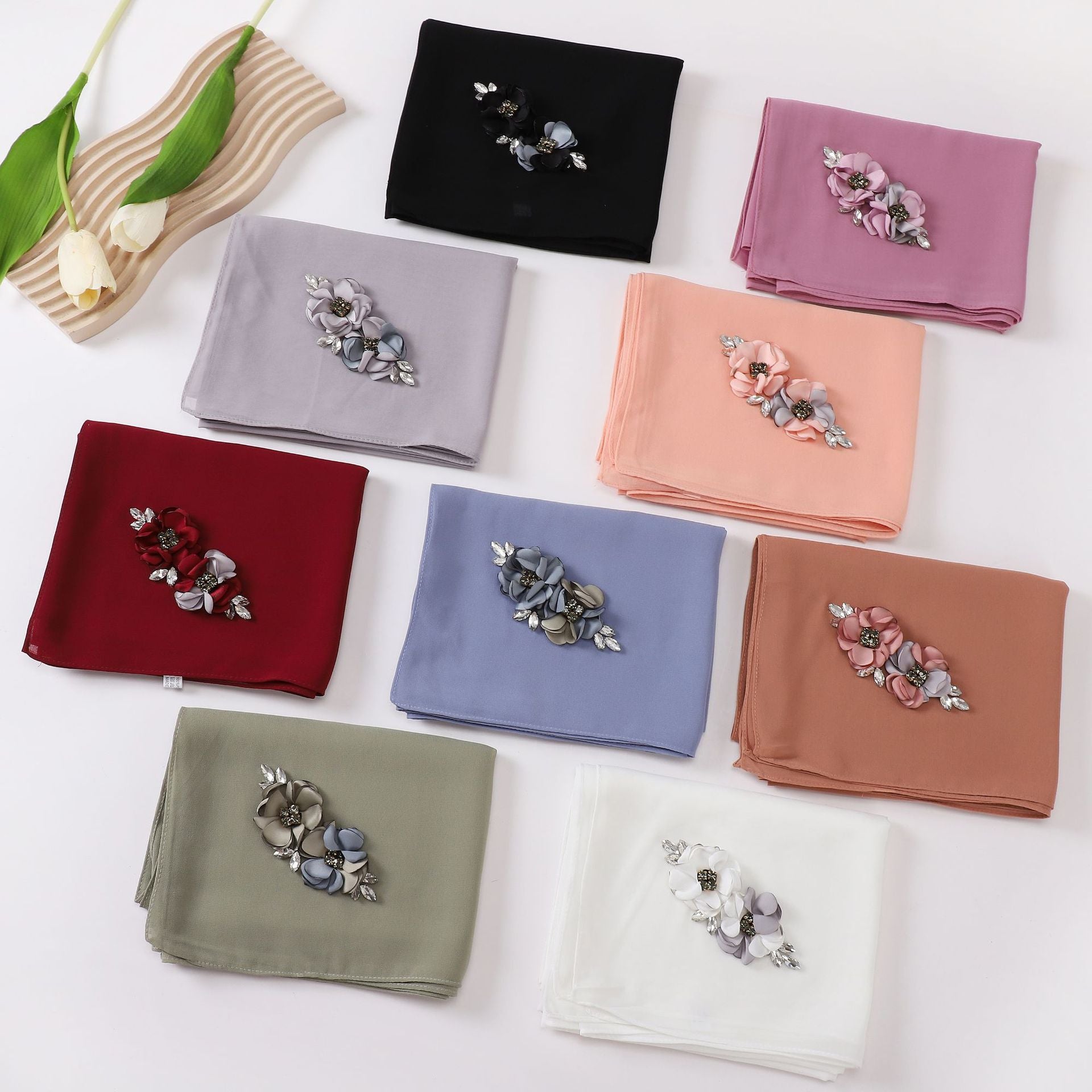 New pearl chiffon flower headscarf hijab Malaysia Hijab Shawls