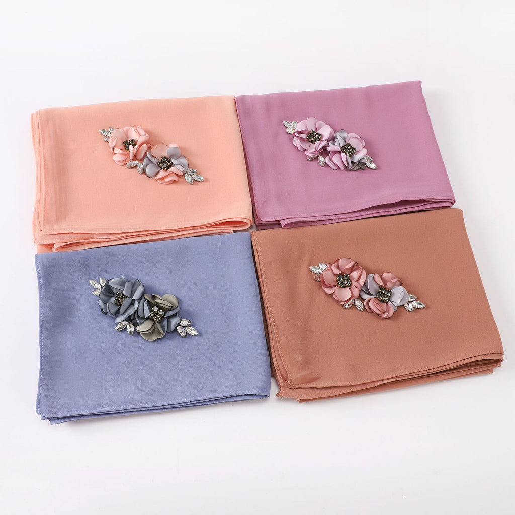 New pearl chiffon flower headscarf hijab Malaysia Hijab Shawls