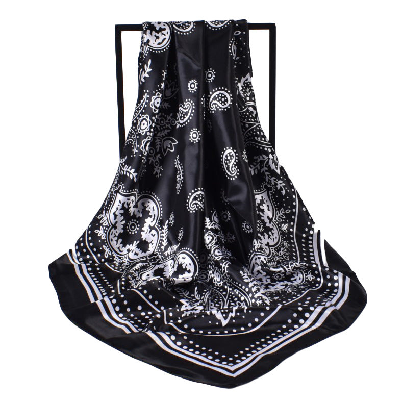 Europe and the United States hot-selling retro paisley satin printing 90cm square silk scarf, small batch LOGO customization