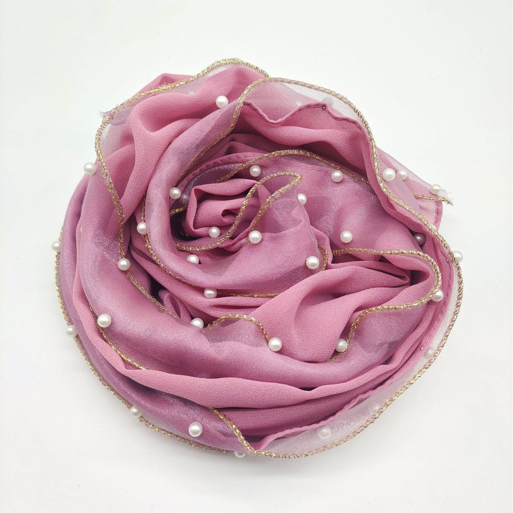 New solid color pearl chiffon bright pearl scarf bubble Hijab Malaysia Indonesia headscarf