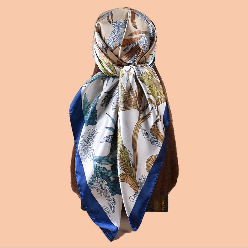2025 new 90-satin plain and elegant orchid versatile printed square scarf with sunscreen, bag head silk scarf decoration, scarf