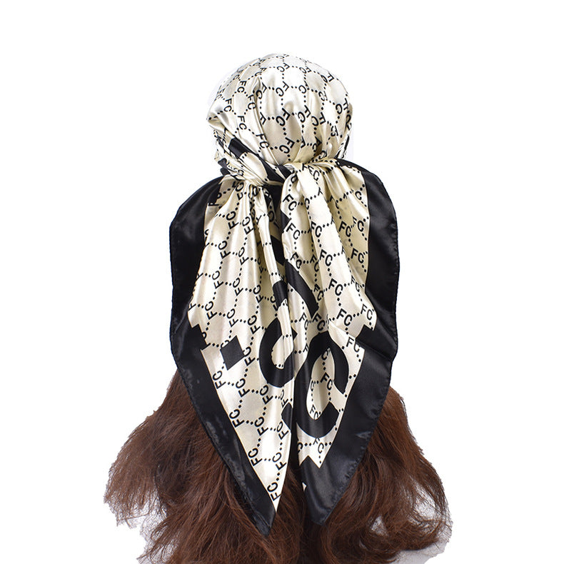 New fashionable rhombus letter pattern printing 90-satin large square towel, headscarf