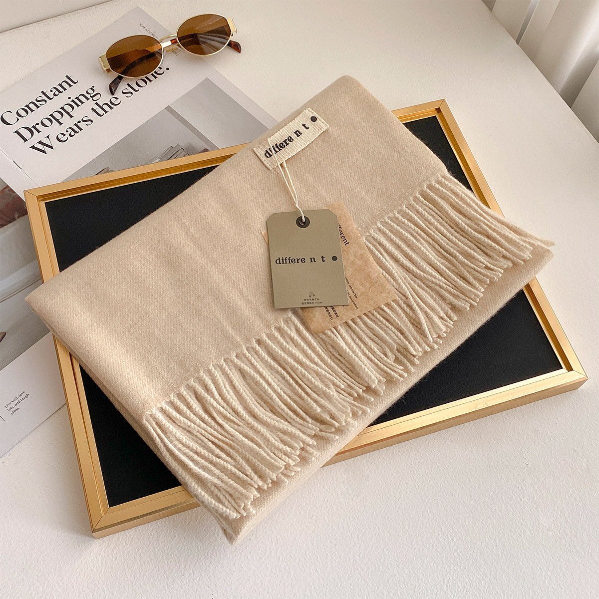 2025 Winter Imitation Cashmere Solid Color Scarf Women's Medium and Long Warm Scarf Shawl