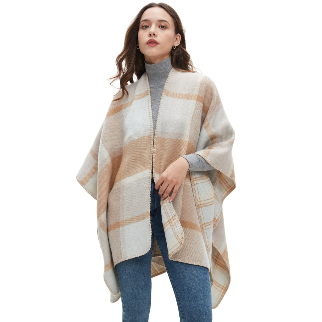Europe, America, autumn and winter new season ladies imitation cashmere double-sided plaid shawl