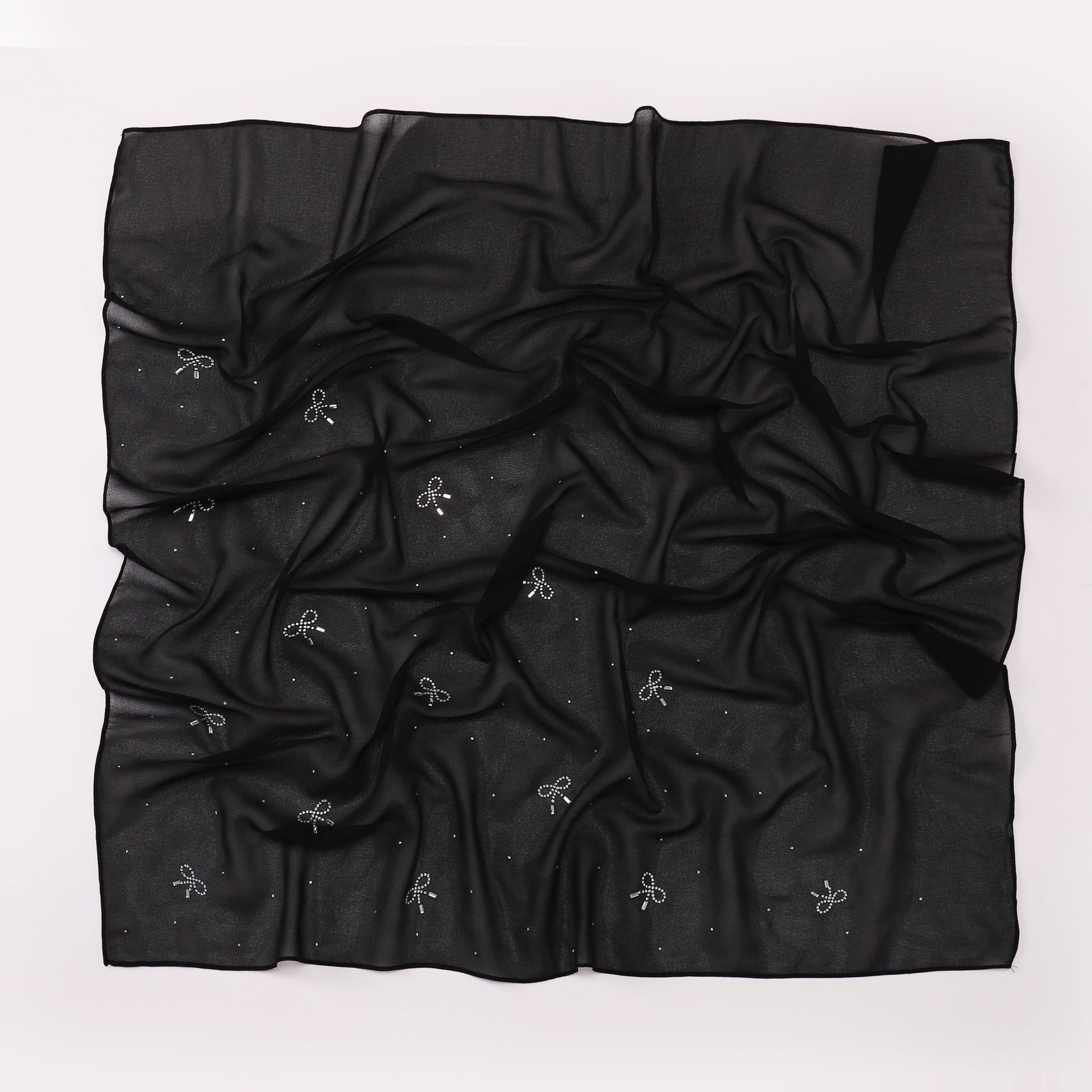 Simple solid color hot diamond pearl chiffon square scarf fashion scarf 90CM
