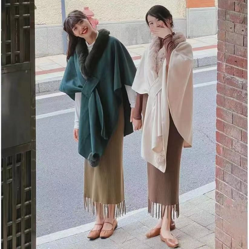 Hot autumn and winter new scarf shawl cape fur collar hairball knitted cardigan cape shawl 0962 #