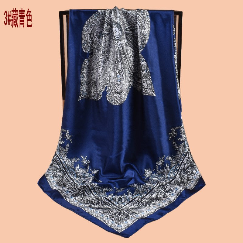 Autumn new personalized crown satin square scarf silk scarf fashion simulation silk scarf
