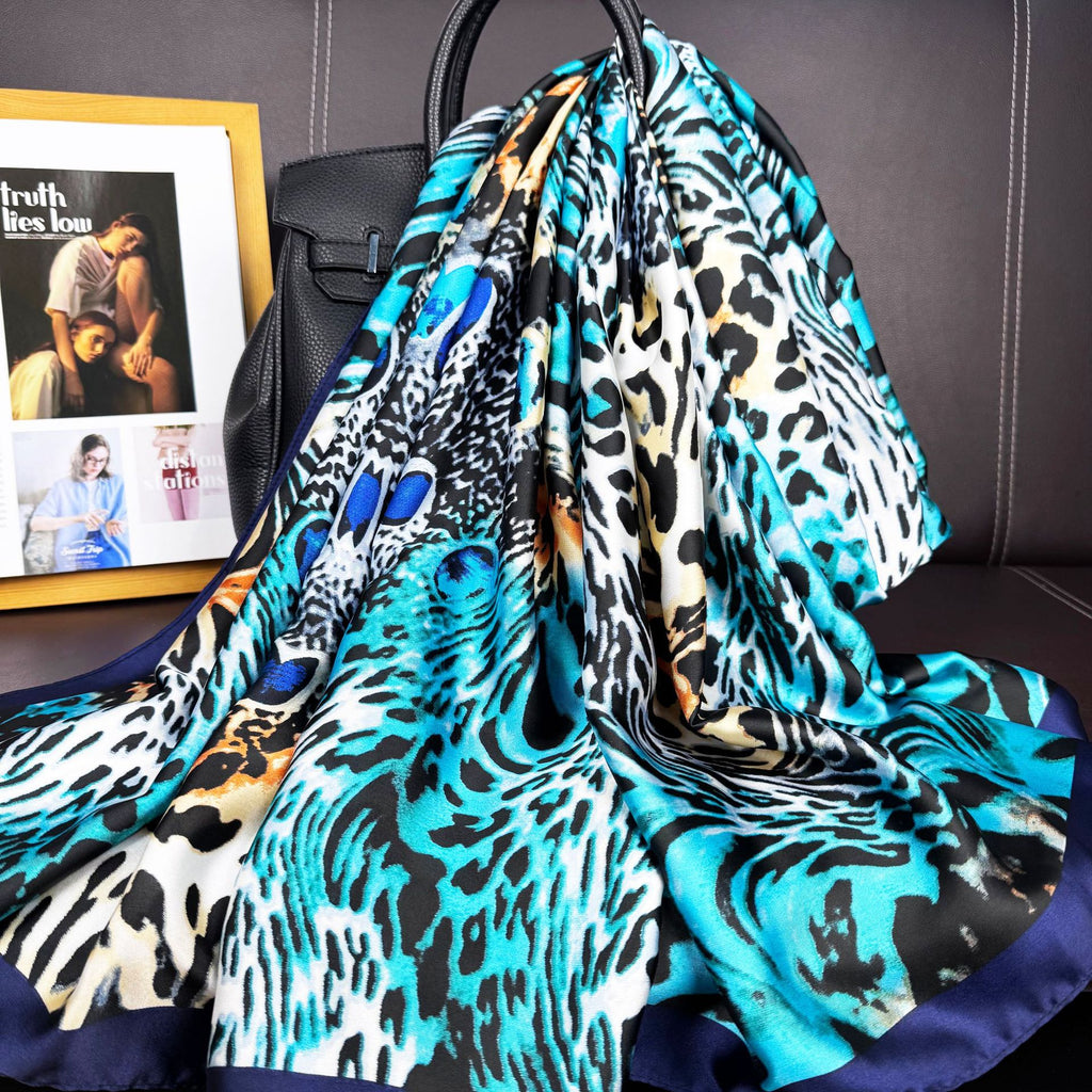 European and American fashion color leopard print brocade long silk scarf, spring, summer and autumn travel vacation sunscreen shawl scarf