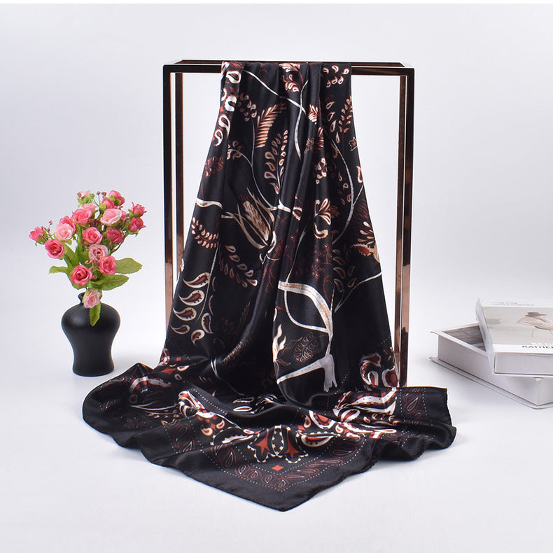 Fashion retro cashew flower simulation silk 90 satin women's printing versatile decorative large square scarf scarf headscarf