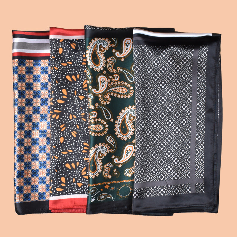 2025 new 90-satin combination pattern versatile printed square scarf with sunscreen, bag head silk scarf decoration, scarf
